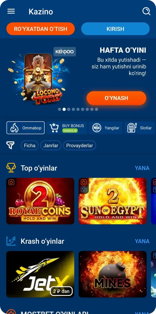 Android uchun Mostbet ilovasidagi kazino